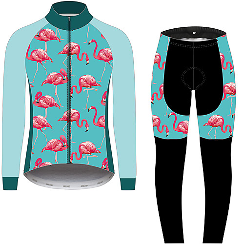 

21Grams Flamingo Floral Botanical Men's Long Sleeve Cycling Jersey with Tights - Black / Blue Bike Clothing Suit Windproof UV Resistant Breathable Sports Winter Fleece 100% Polyester Mountain Bike MTB