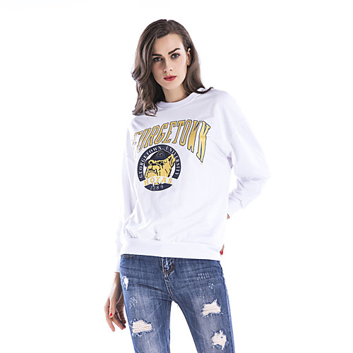 

Women's Blouse Shirt Dog Letter Long Sleeve Patchwork Print Round Neck Basic Tops White Red Royal Blue
