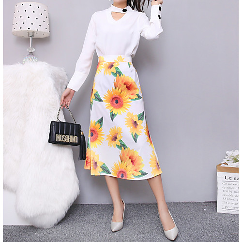 

Women's Trumpet / Mermaid Skirts - Floral Print Yellow S M L