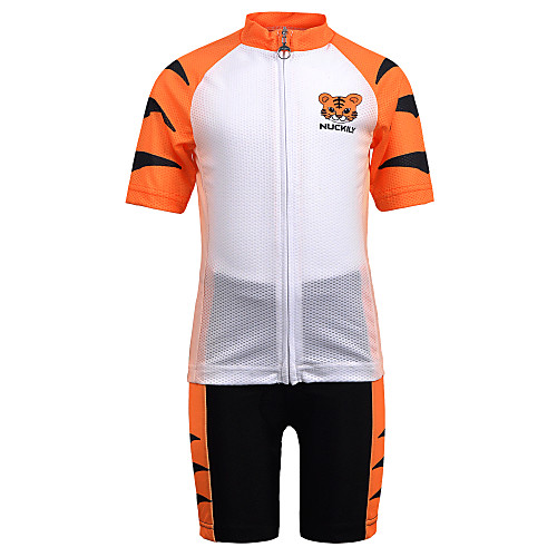 

Nuckily Boys' Girls' Short Sleeve Cycling Jersey with Shorts - Kid's Orange Tiger Bike Clothing Suit Breathable Moisture Wicking Quick Dry Anatomic Design Sports Spandex Tiger Mountain Bike MTB