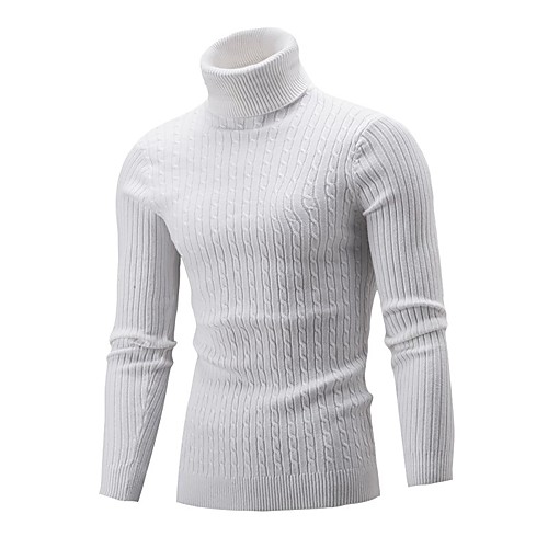 

Men's Solid Colored Pullover Cotton Long Sleeve Sweater Cardigans Turtleneck Fall Winter White Black Wine