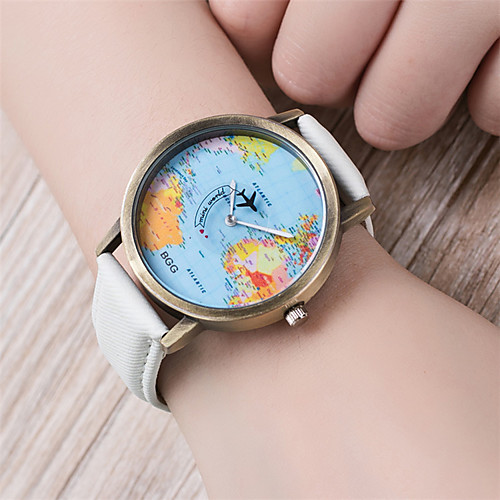 

Women's Bracelet Watch World Map Quartz Quilted PU Leather Black / White / Blue 30 m World Map Pattern Analog Ladies Vintage Fashion - Coffee Red Blue One Year Battery Life / Tianqiu 377