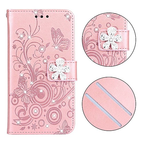 

Case For Samsung Galaxy A6 (2018) / A6 (2018) / A5(2017) Wallet / Card Holder / Rhinestone Full Body Cases Butterfly / Solid Colored PU Leather