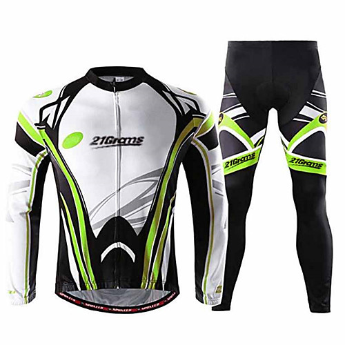 

21Grams Men's Long Sleeve Cycling Jersey with Tights Green Bike Clothing Suit UV Resistant Breathable Moisture Wicking Quick Dry Anatomic Design Sports Spandex Graphic Mountain Bike MTB Road Bike