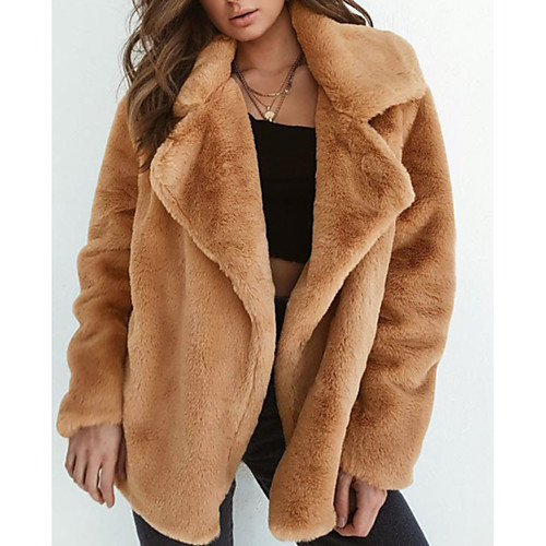 

Women's Faux Fur Coat Daily Fall & Winter Regular Coat Notch lapel collar Regular Fit Jacket Long Sleeve Solid Colored Blushing Pink Light Brown