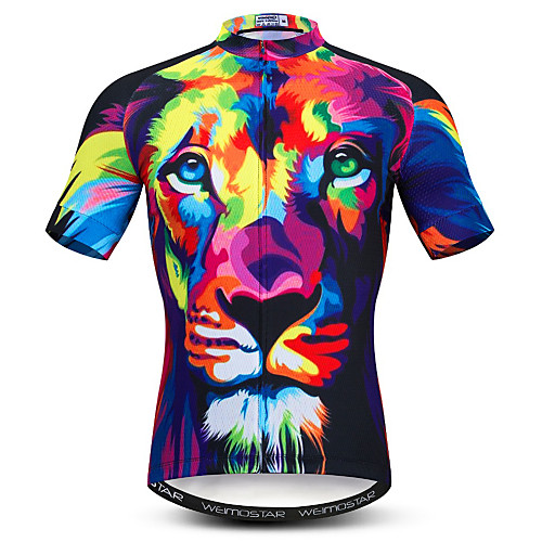 

21Grams 3D Lion Animal Men's Short Sleeve Cycling Jersey - Dark Navy Bike Jersey Top Quick Dry Moisture Wicking Breathable Sports Summer Elastane Polyester Mountain Bike MTB Road Bike Cycling