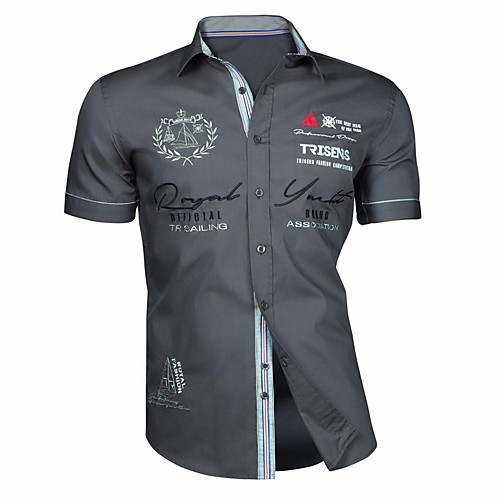 

Men's Shirt Geometric Print Short Sleeve Daily Wear Tops Gray White Light Blue