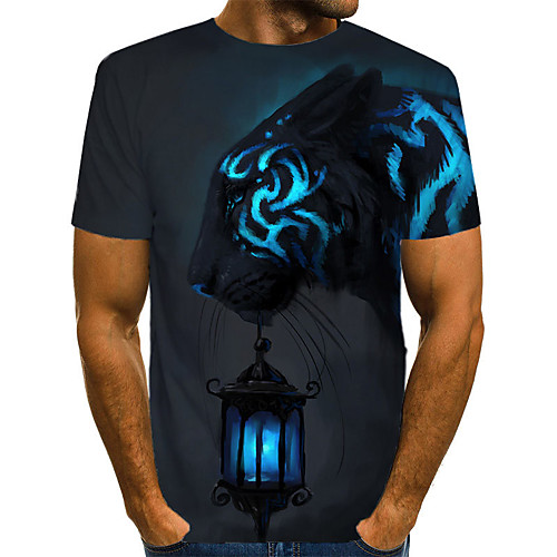 

Men's T shirt Color Block 3D Animal Print Short Sleeve Casual / Daily Tops Streetwear Exaggerated Navy Blue