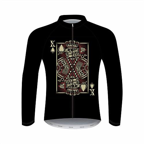 

21Grams Sugar Skull Men's Long Sleeve Cycling Jersey - Black Bike Jersey Top UV Resistant Breathable Quick Dry Sports Winter Fleece 100% Polyester Mountain Bike MTB Road Bike Cycling Clothing Apparel