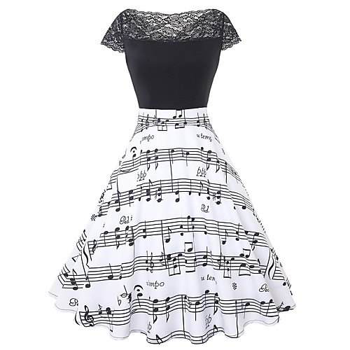 

Women's Swing Dress Black Short Sleeve Polka Dot Round Neck Elegant Vintage Slim S M L XL XXL