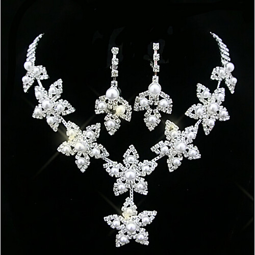 

Women's Drop Earrings Pendant Necklace Bridal Jewelry Sets Classic Flower Stylish Unique Design Imitation Pearl Silver Plated Earrings Jewelry White For Wedding Party Holiday 1 set