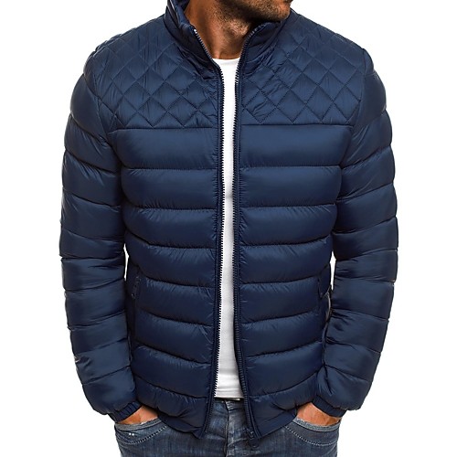 

Men's Padded Regular Coat Loose Jacket Solid Colored Blue Black