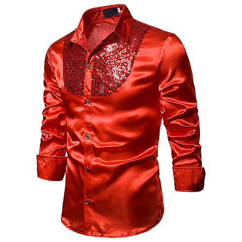 

Men's Shirt Solid Colored Sequins Long Sleeve Party Evening Tops Basic Sexy Classic Collar Purple Gold White / Club