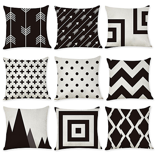 

Set of 9 Faux Linen Pillow Cover, Geometic Contemporary Fashion Modern Throw Pillow