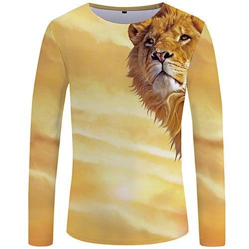 

Men's Tee T shirt Graphic 3D Animal Plus Size Print Long Sleeve Shopping Tops Chic & Modern Streetwear Exaggerated Round Neck Yellow / Fall / Spring