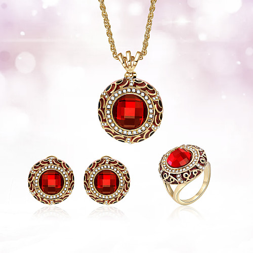 

Women's Stud Earrings Pendant Necklace Ring 3D Unique Design Vintage Gold Plated Earrings Jewelry Red For Daily Work 1 set