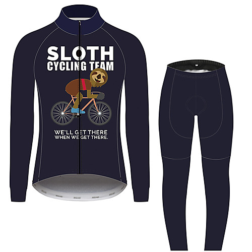 

21Grams Animal Sloth Men's Long Sleeve Cycling Jersey with Tights - Black Bike Clothing Suit UV Resistant Breathable Quick Dry Sports Winter Fleece 100% Polyester Mountain Bike MTB Clothing Apparel