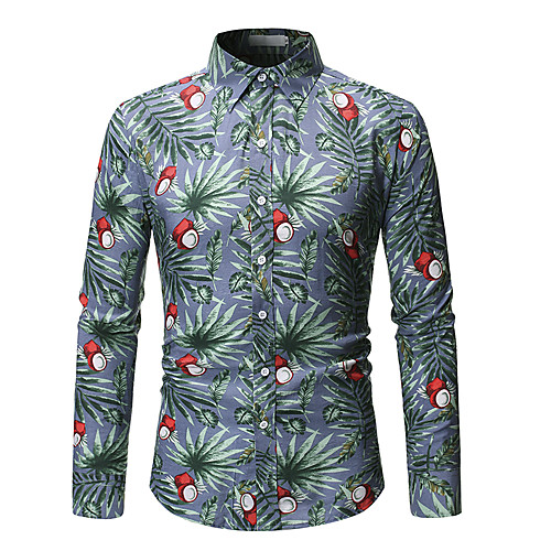 

Men's Shirt Graphic Geometric Floral Print Long Sleeve Casual Tops Vintage Streetwear Green