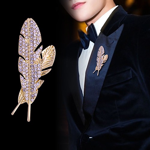 

Men's Crystal Brooches Classic Creative Feather Luxury Basic Fashion Classic Rock Rhinestone Brooch Jewelry Silver Gold For Party Wedding Daily Work Club