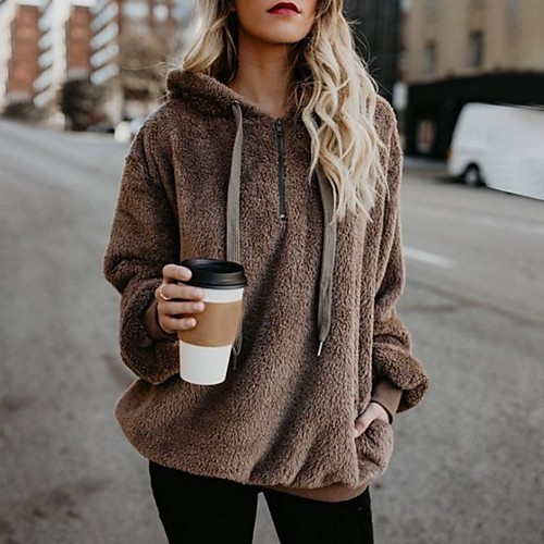

Women's Hoodie Pullover Plain Front Pocket Daily Weekend Casual Streetwear Hoodies Sweatshirts Loose Wine Camel Light gray