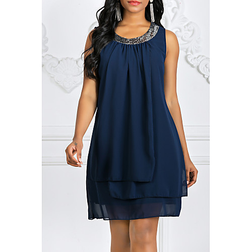 

Women's Shift Dress Knee Length Dress Purple Black Navy Blue Sleeveless Solid Color Sequins Layered Spring Summer Round Neck Hot Casual Going out 2021 S M L XL XXL 3XL / Chiffon