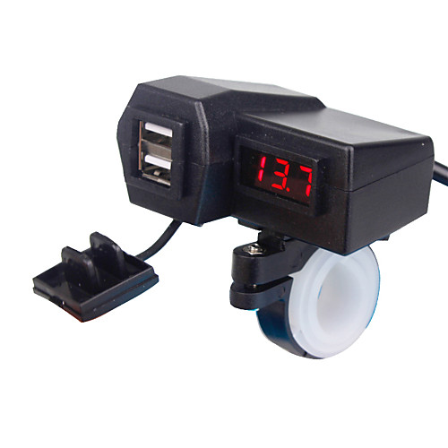

5V 3.1A Dual USB Motorcycle Charger Handlebar mounting clamp with LED digital display for iPhone Samsung and Xiaomi mobile phones