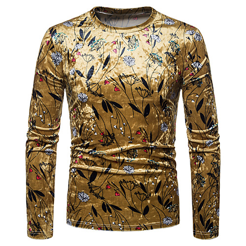 

Men's T shirt Solid Colored Long Sleeve Daily Tops Gold