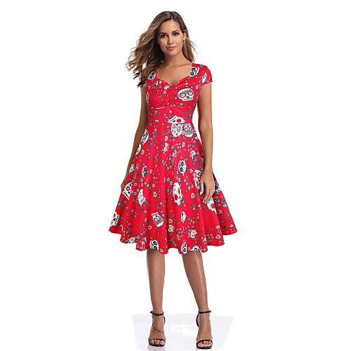 

Vintage Inspired Vacation Dress Dress Prom Dress Women's Spandex Costume Black / Red Vintage Cosplay Knee Length
