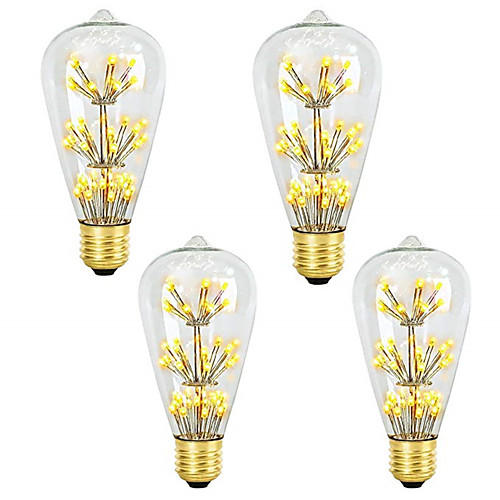

4pcs 3 W LED Filament Bulbs 200 lm E26 / E27 ST64 47 LED Beads SMD Dimmable Decorative Starry Warm White 220-240 V