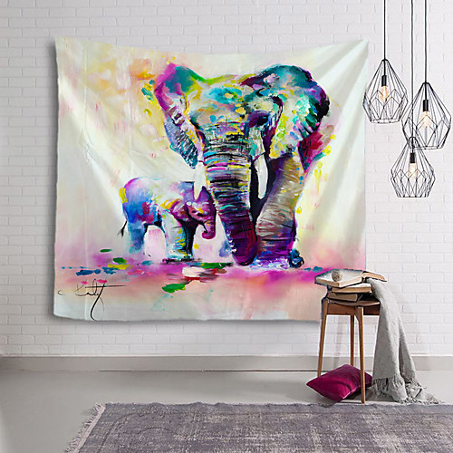 

Oil Painting Style Wall Tapestry Art Decor Blanket Curtain Hanging Home Bedroom Living Room Decoration Elephant Animal