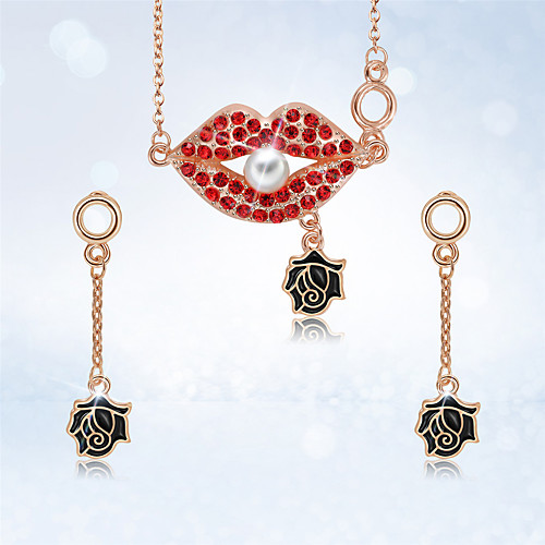 

Women's Jewelry Set Bridal Jewelry Sets 3D Flower Lips Fashion Imitation Pearl Gold Plated Earrings Jewelry Red For Christmas Wedding Halloween Party Evening Gift 1 set