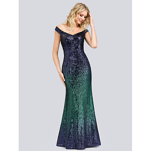 

Mermaid / Trumpet Elegant Formal Evening Dress Off Shoulder Sleeveless Floor Length Nylon Polyester with Sequin 2021