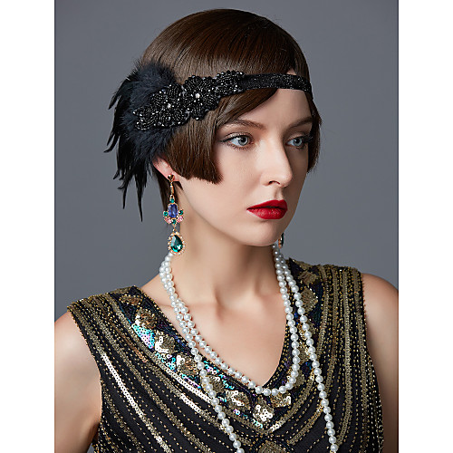 

The Great Gatsby Flapper Headband Roaring 20s / 1920s Women's Black / Pink Rhinestone / Feather Party Prom Cosplay Accessories Masquerade Costumes / Hair Band / Hair Band