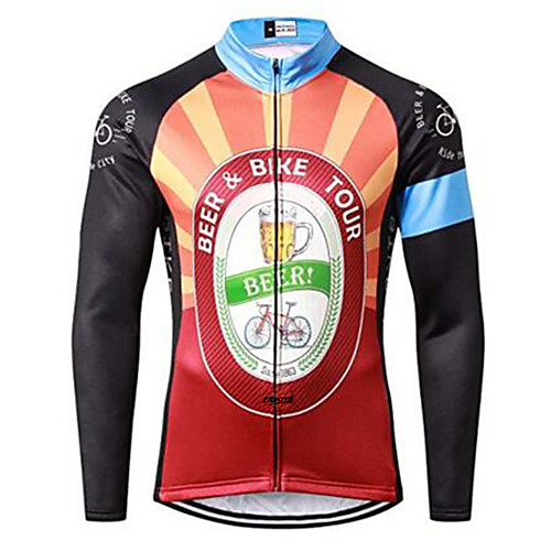 

21Grams Men's Long Sleeve Cycling Jersey Winter Black / Orange Oktoberfest Beer Bike Jersey Top Mountain Bike MTB Road Bike Cycling UV Resistant Breathable Quick Dry Sports Clothing Apparel