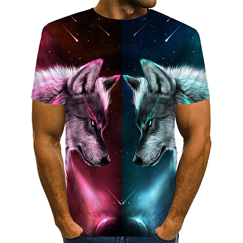 

Men's T shirt Shirt Color Block 3D Animal Print Short Sleeve Going out Tops Streetwear Exaggerated Round Neck Rainbow / Summer