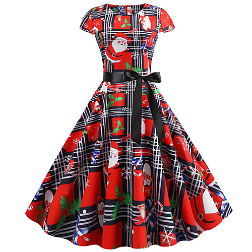 

Women's Swing Dress - Short Sleeve Geometric Print Street chic Rainbow S M L XL XXL