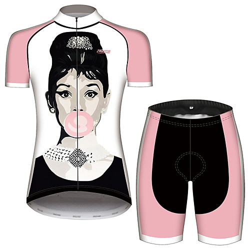

21Grams Audrey Hepburn Women's Short Sleeve Cycling Jersey with Shorts - Black / White Bike Clothing Suit Breathable Quick Dry Moisture Wicking Sports 100% Polyester Mountain Bike MTB Clothing Apparel