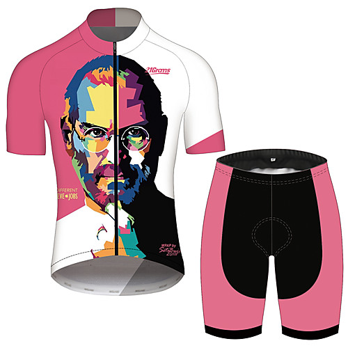 

21Grams Steve Jobs Men's Short Sleeve Cycling Jersey with Shorts - Pink / Black Bike Clothing Suit Breathable Quick Dry Reflective Strips Sports 100% Polyester Mountain Bike MTB Clothing Apparel