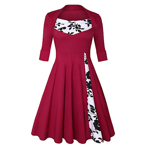 

Audrey Hepburn Dresses Retro Vintage 1950s Vacation Dress Dress Rockabilly Prom Dress Women's Spandex Costume RedBlack / Red / Wine Vintage Cosplay Short Sleeve