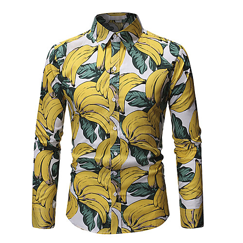 

Men's Shirt Graphic Geometric Floral Print Long Sleeve Casual Tops Vintage Streetwear Yellow