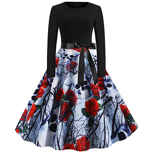 

Skeleton / Skull Dress Adults' Women's Vacation Dress Halloween Dress Party & Evening Halloween Carnival Masquerade Festival / Holiday Terylene Black Women's Easy Carnival Costumes Skull Vintage