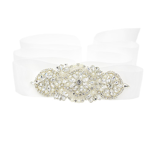 

Beaded / Cotton Fabric / Paillette Wedding Sash With Ribbon Bow / Faux Pearl / Imitation Pearl Women's Sashes / Rhinestone Ribbon