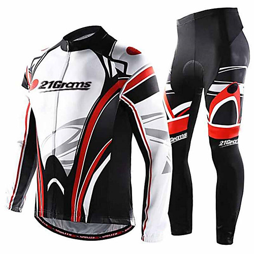 

21Grams Men's Long Sleeve Cycling Jersey with Tights Winter Fleece Spandex Red / White Bike Clothing Suit UV Resistant Breathable Quick Dry Moisture Wicking Anatomic Design Sports Graphic Mountain