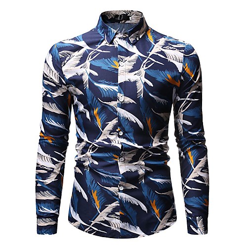 

Men's Shirt Graphic Geometric Floral Print Long Sleeve Casual Tops Vintage Streetwear Blue