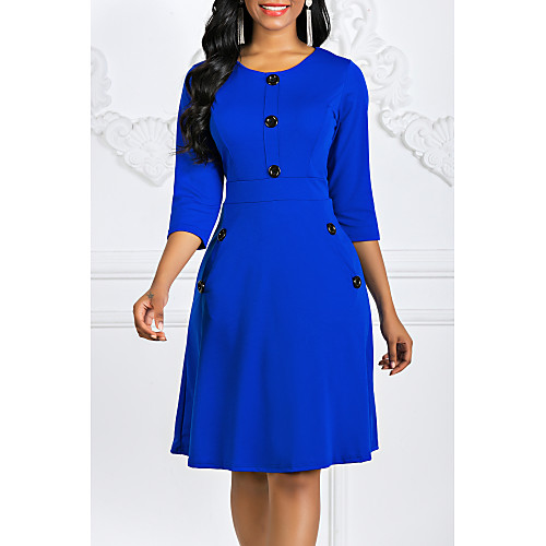 

Women's A Line Dress Knee Length Dress Purple Green Royal Blue Black Red 3/4 Length Sleeve Round Neck Hot Vintage S M L XL XXL