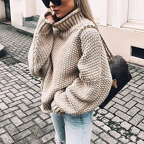 

Women's Solid Colored Pullover Long Sleeve Loose Sweater Cardigans Turtleneck Fall Winter Light Blue White Purple