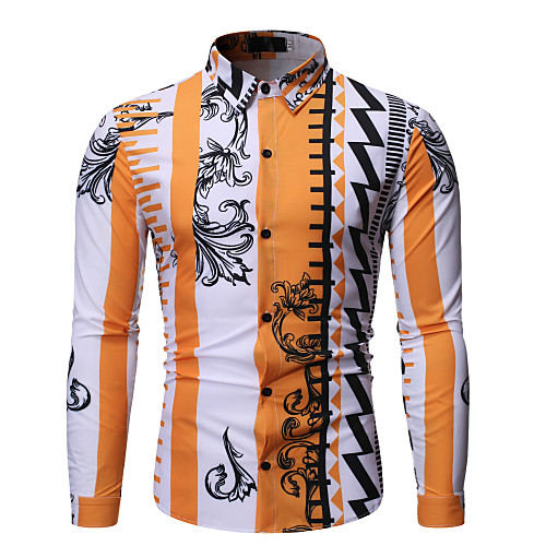 

Men's Shirt non-printing Solid Colored Color Block Plus Size Long Sleeve Party Tops Elegant Vintage Yellow