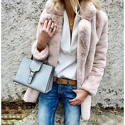 

Women's Teddy Coat Housewarming Fall Spring Regular Coat Shirt Collar Regular Fit Elegant & Luxurious Jacket Long Sleeve Solid Colored Classic Blushing Pink White / Work