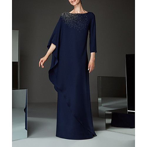 

Sheath / Column Mother of the Bride Dress Plus Size Elegant Bateau Neck Floor Length Chiffon Half Sleeve with Lace Appliques 2021