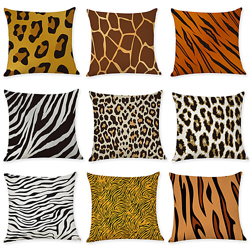 

Set of 9 Faux Linen Pillow Cover, Geometic Animal Modern Boho Throw Pillow